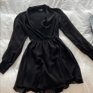 Bebe Black Mini Dress Long Sleeve with Slit A Line